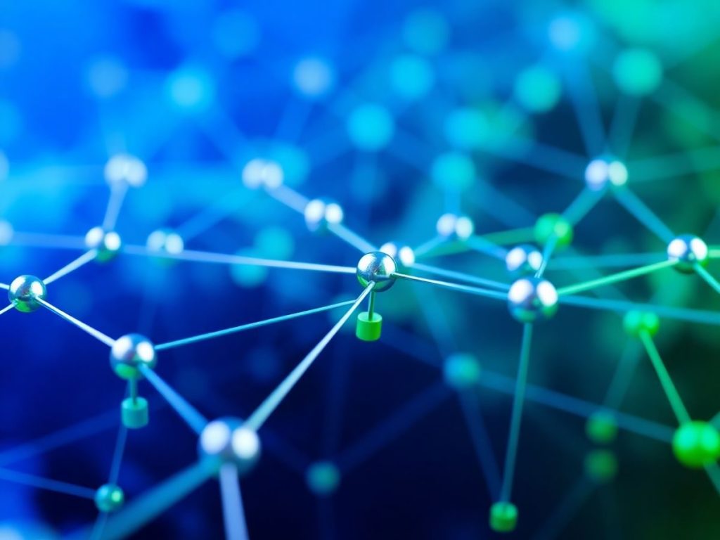 Imagine cu noduri blockchain interconectate în afaceri.