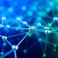 Imagine cu noduri blockchain interconectate în afaceri.