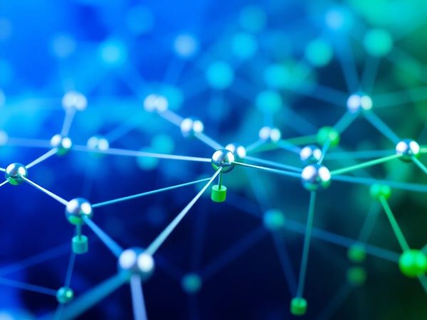 Imagine cu noduri blockchain interconectate în afaceri.